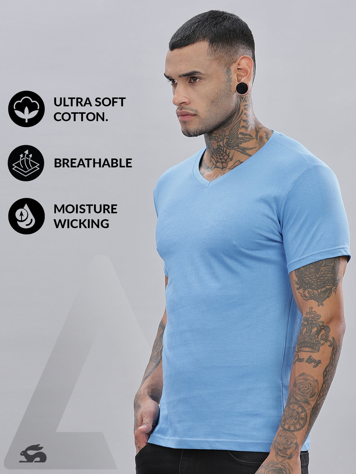 Solid Cotton V Neck T-Shirt