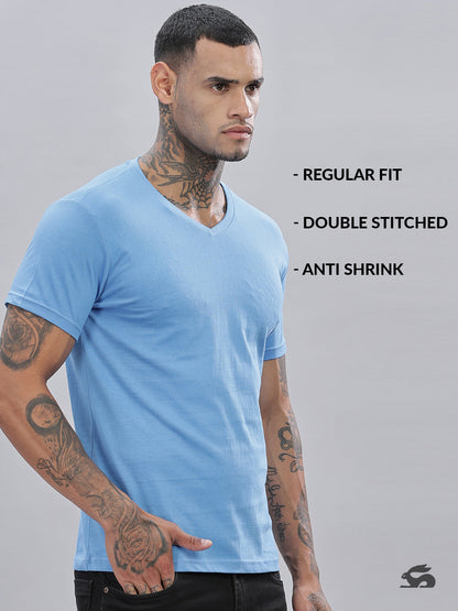Solid Cotton V Neck T-Shirt