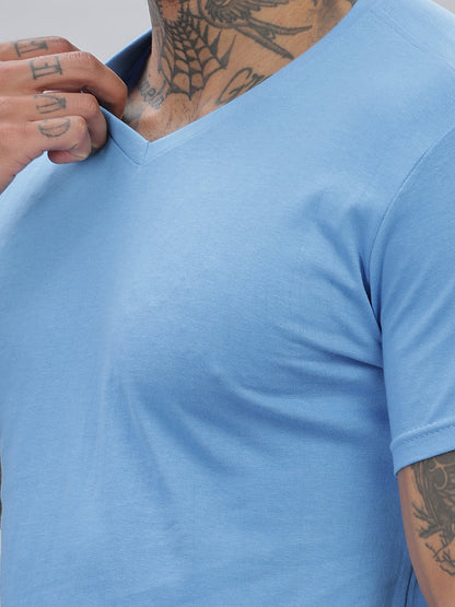 Solid Cotton V Neck T-Shirt