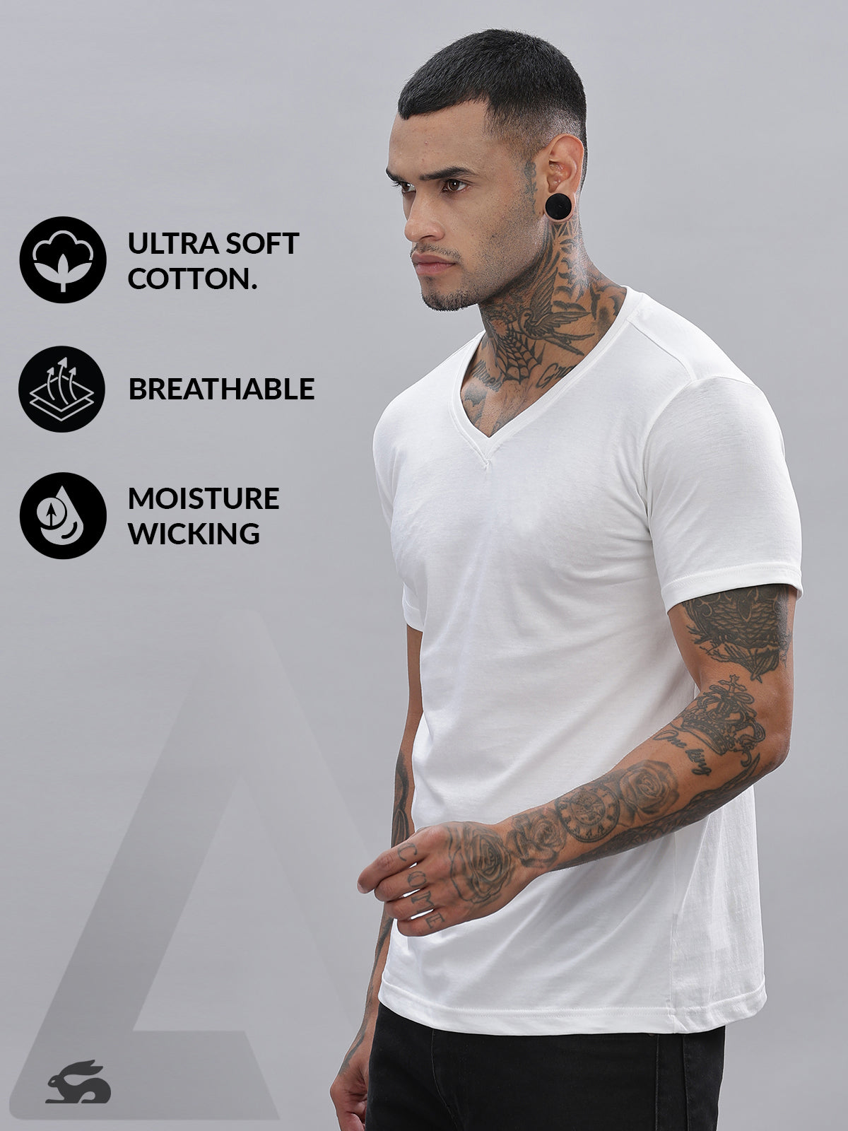 Solid Cotton V Neck T-Shirt