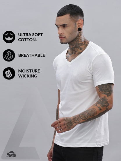 Solid Cotton V Neck T-Shirt