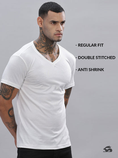 Solid Cotton V Neck T-Shirt