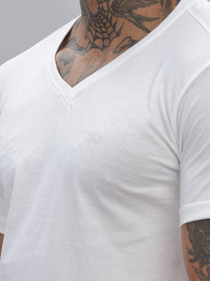 Solid Cotton V Neck T-Shirt
