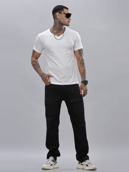 Solid Cotton V Neck T-Shirt