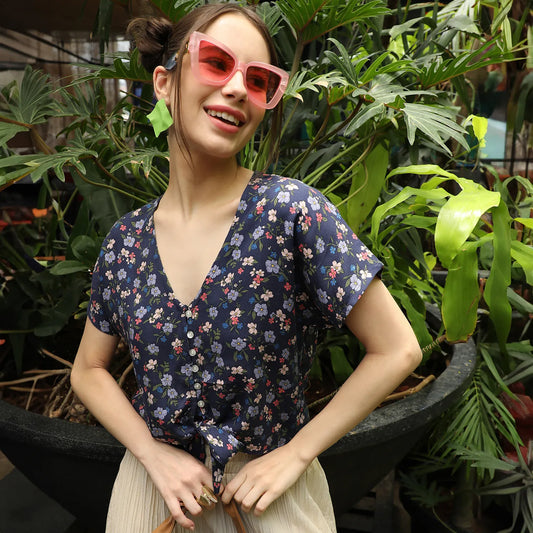 Button-Front Floral Top