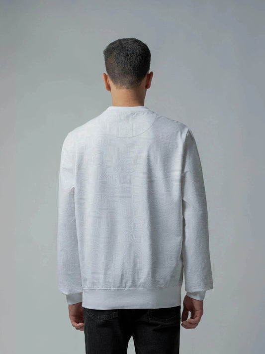 White Crew Neck Sweatshirt with Prints and Side Flag Tape