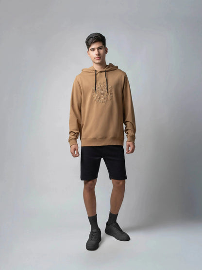 Cotton Khaki Hoodie Sweatshirt with DTM Chest Embroidery