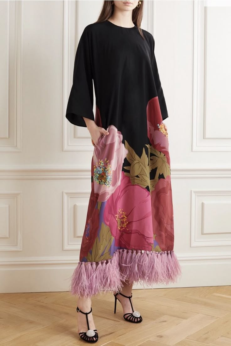 Floral Print Fringe Details Dress De Novoo