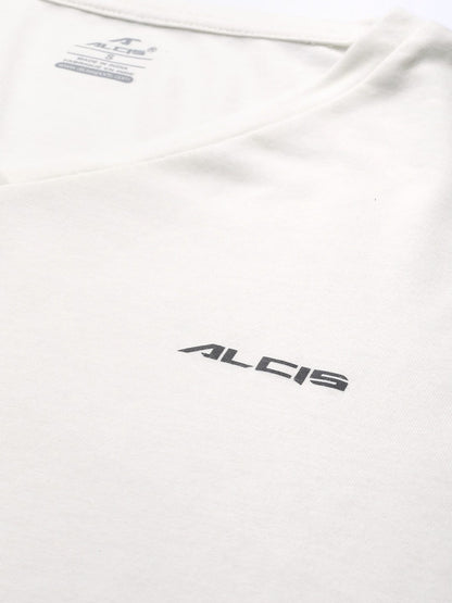 Alcis Women Off-White Solid V-Neck High-Low Training T-shirt