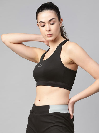 Alcis Black Solid Full Coverage Lightly Padded Workout Bra