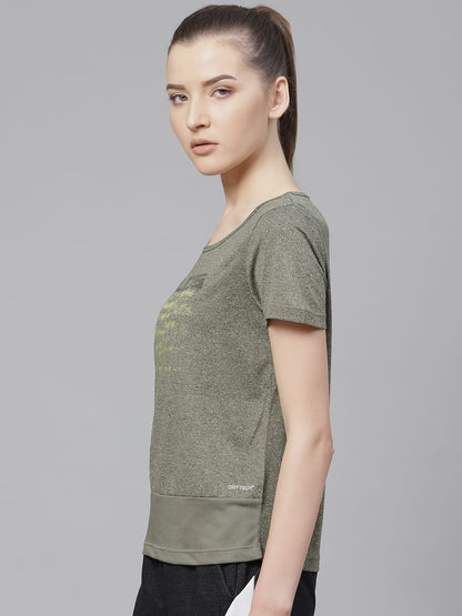 Alcis Women Olive Green Printed Round Neck T-shirt