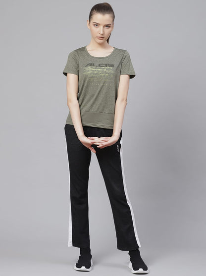 Alcis Women Olive Green Printed Round Neck T-shirt