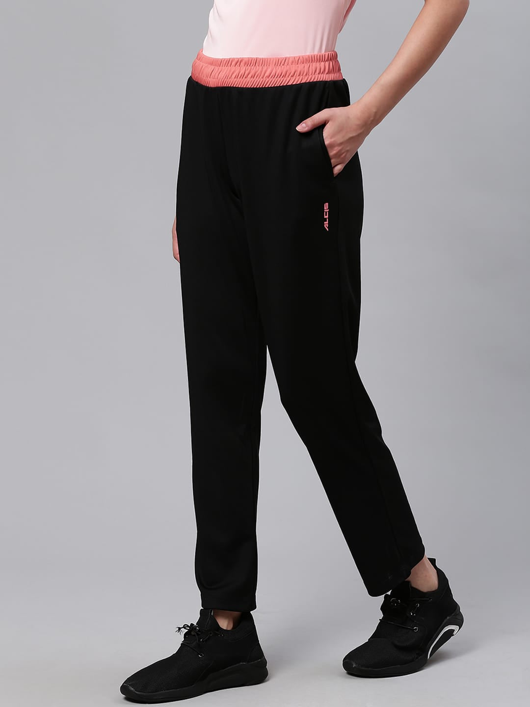 Alcis Women Black Slim Fit Solid Training or Gym Track Pants