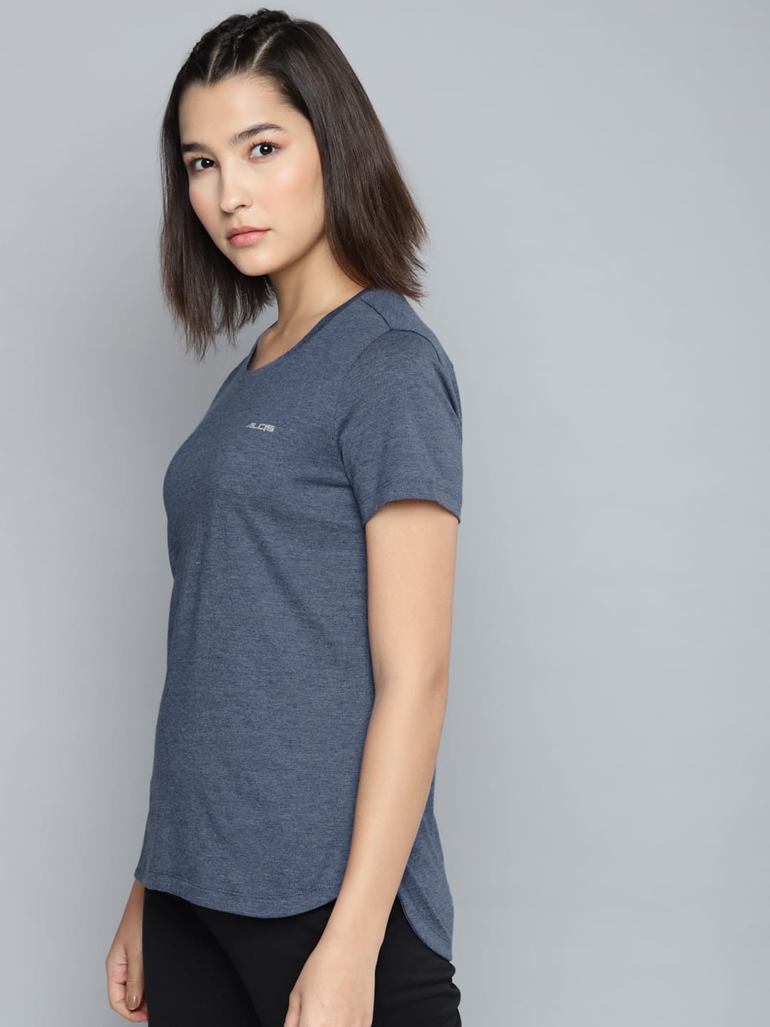 Alcis Women Solid Navy Blue Tee