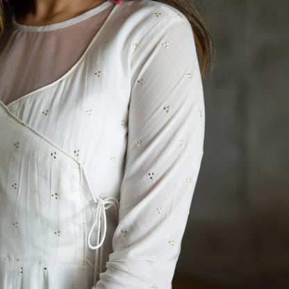 White Mughal Aangrakha Kurta Set