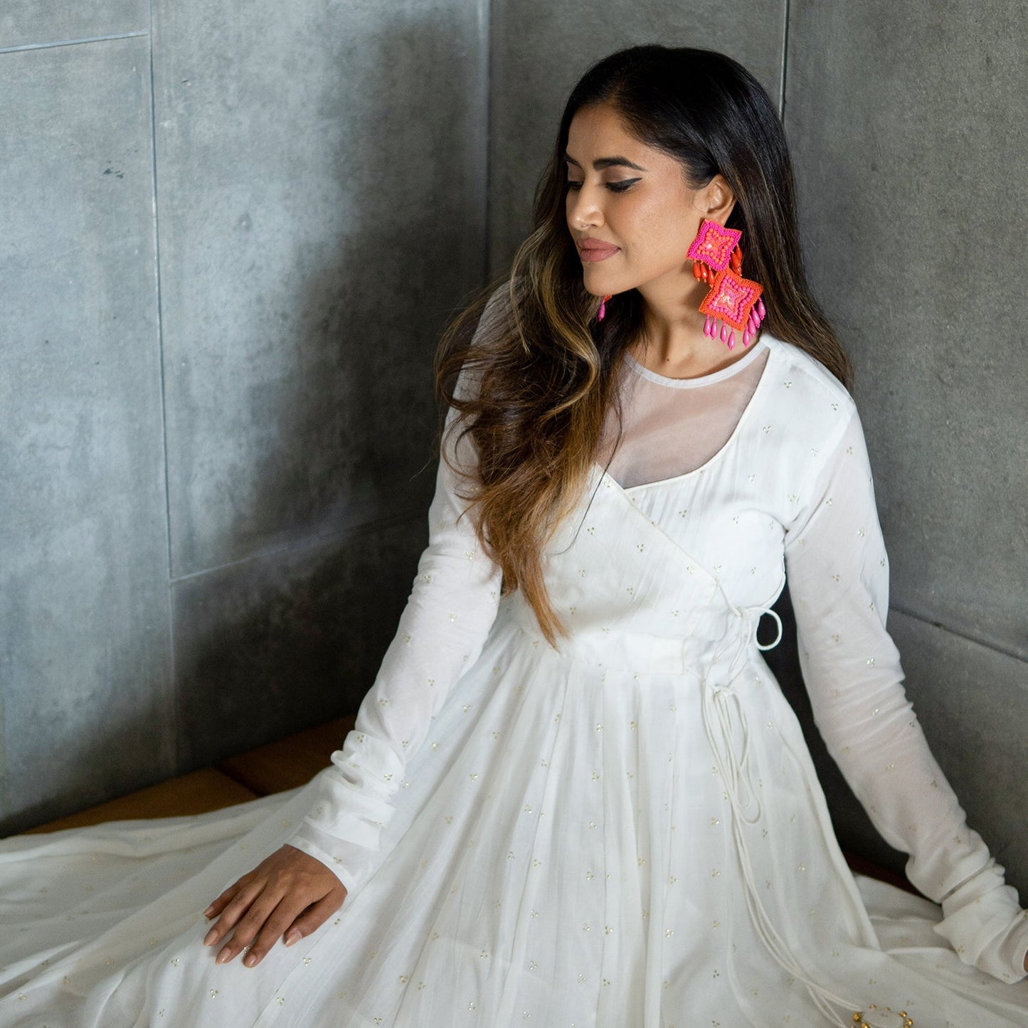 White Mughal Aangrakha Kurta Set