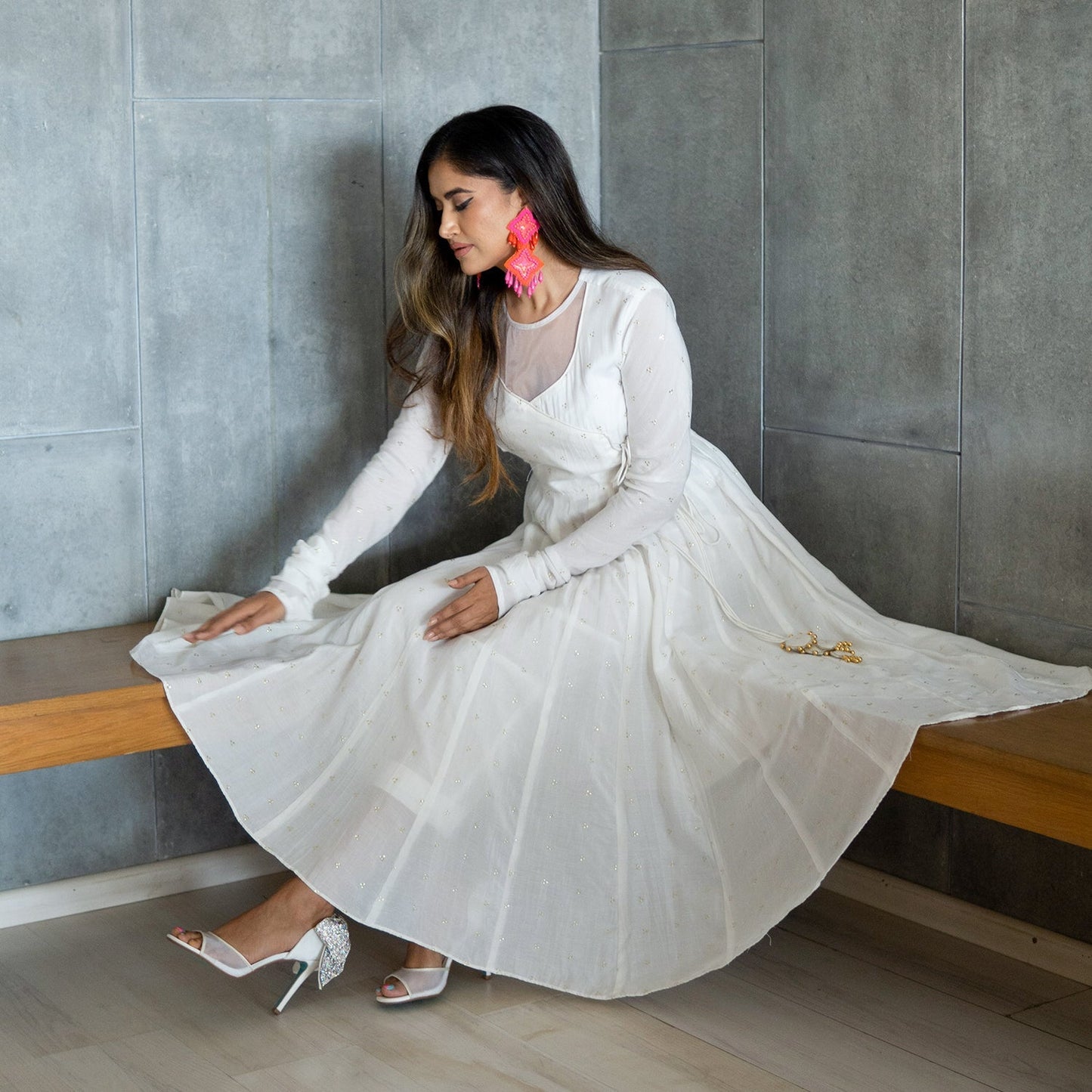 White Mughal Aangrakha Kurta Set