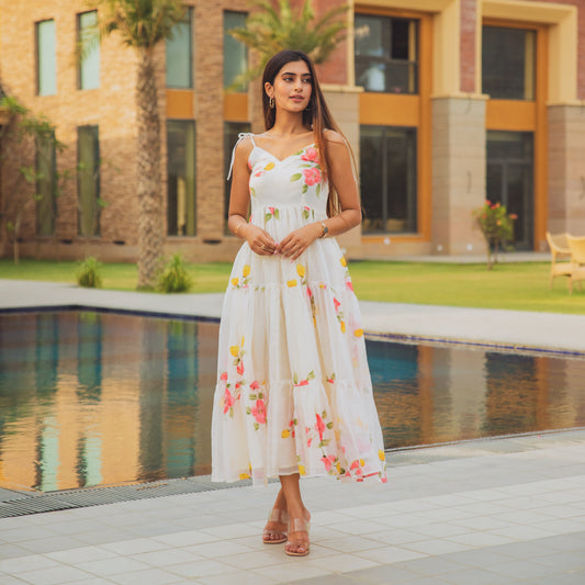 White Strappy Handpainted Doria Dress