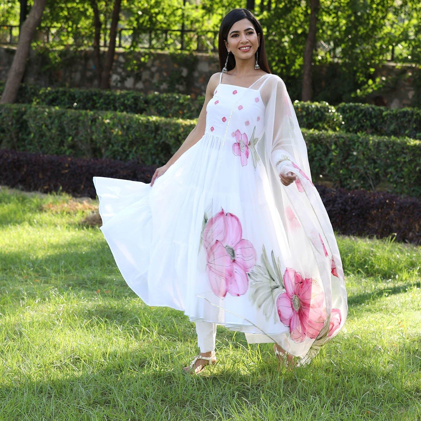 White Tier Handpainted Suit. - Ambraee
