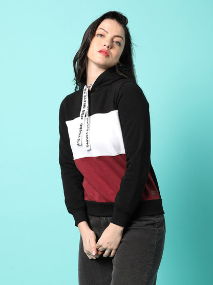 Colourblock Hoodie With Ribbed Hem