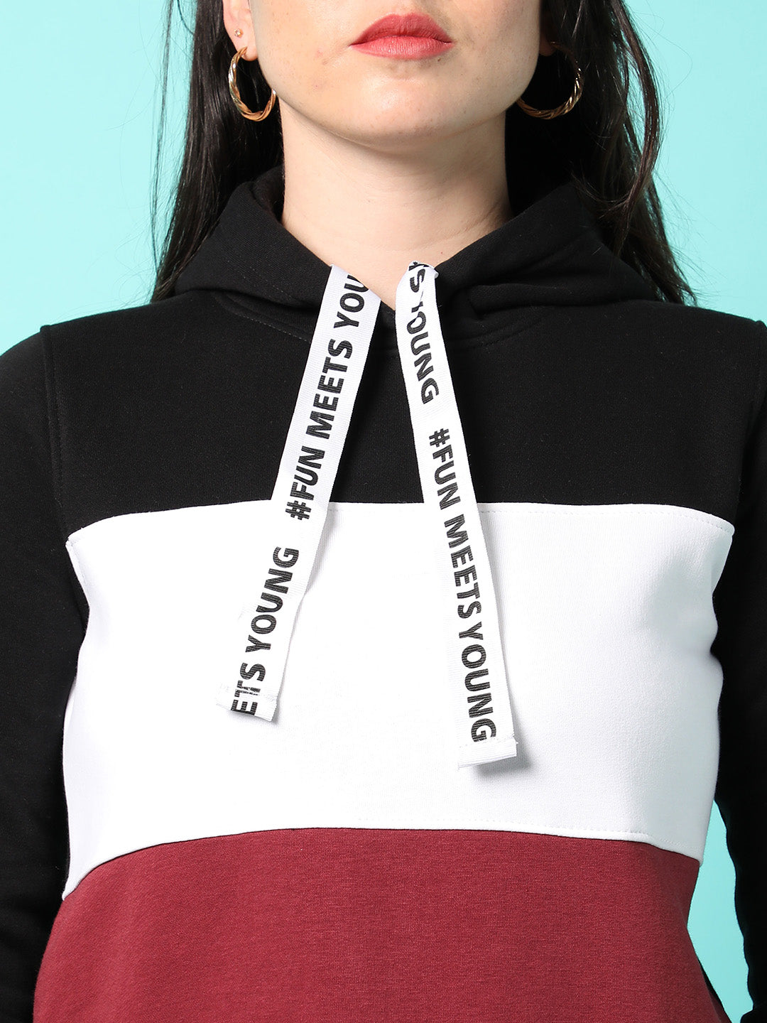 Colourblock Hoodie With Ribbed Hem