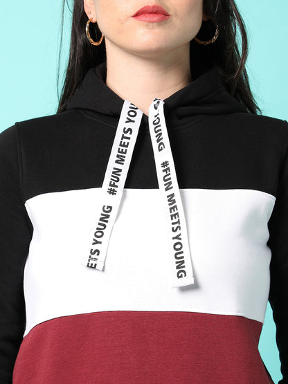 Colourblock Hoodie With Ribbed Hem