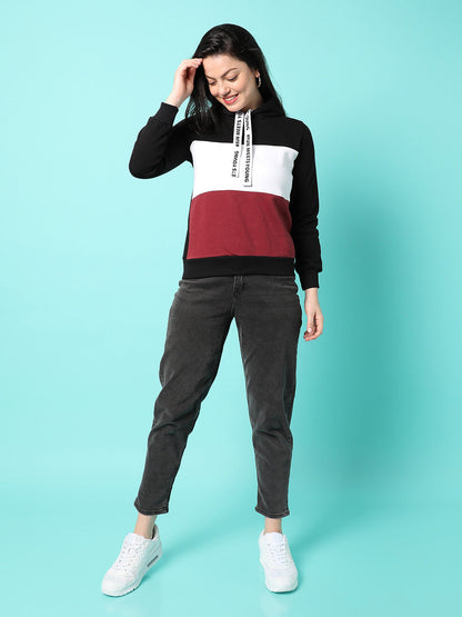 Colourblock Hoodie With Ribbed Hem