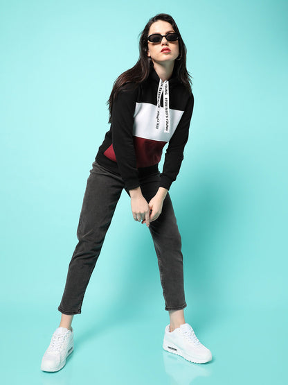 Colourblock Hoodie With Ribbed Hem