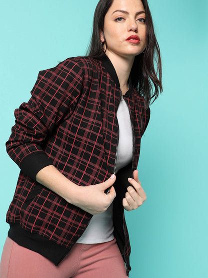 Zip-Front Tartan Plaid Jacket