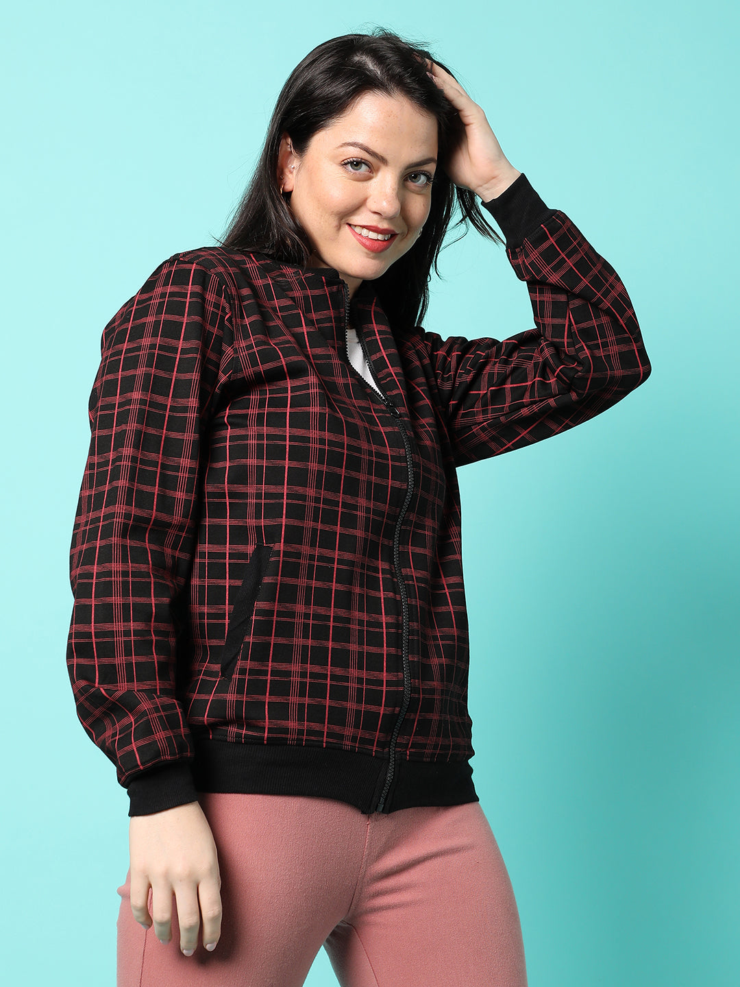 Zip-Front Tartan Plaid Jacket