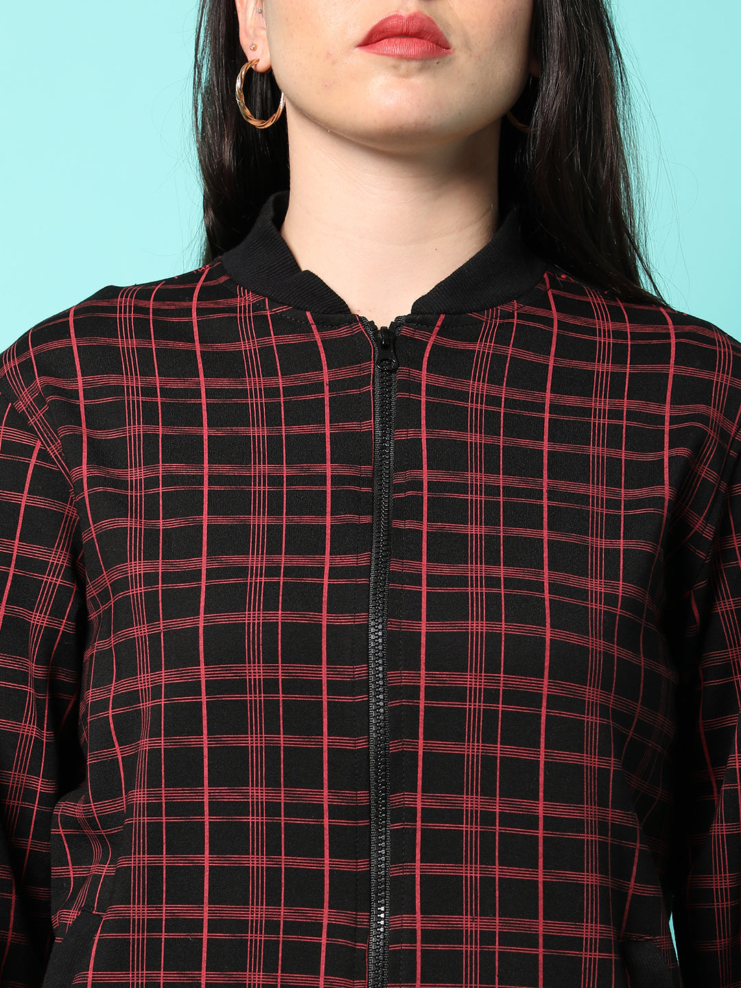 Zip-Front Tartan Plaid Jacket