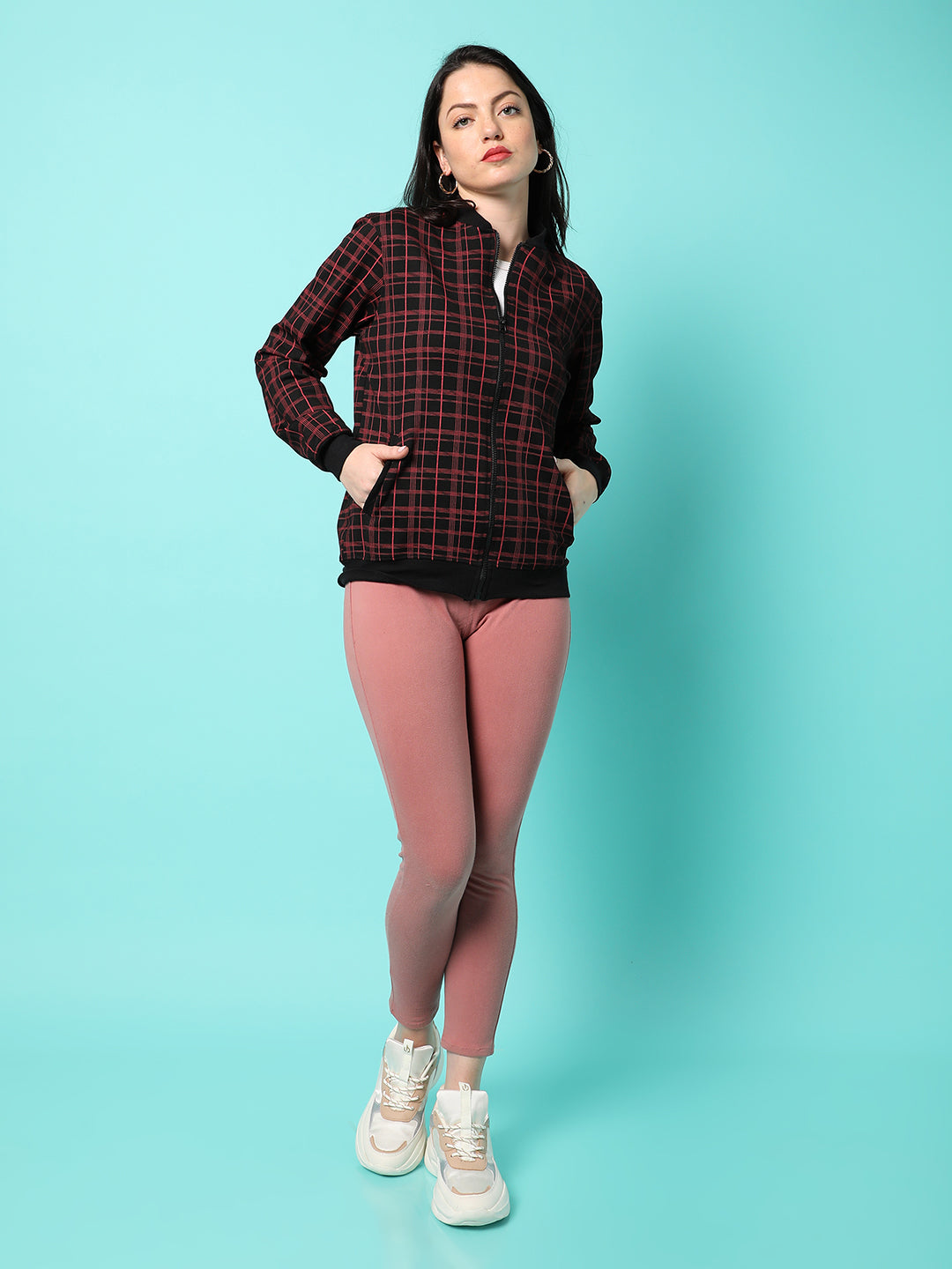 Zip-Front Tartan Plaid Jacket