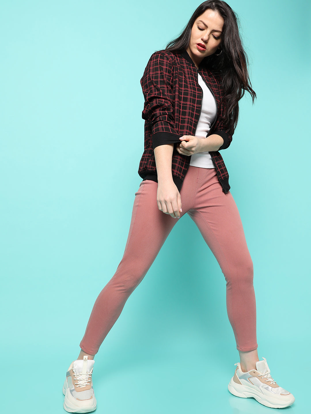 Zip-Front Tartan Plaid Jacket