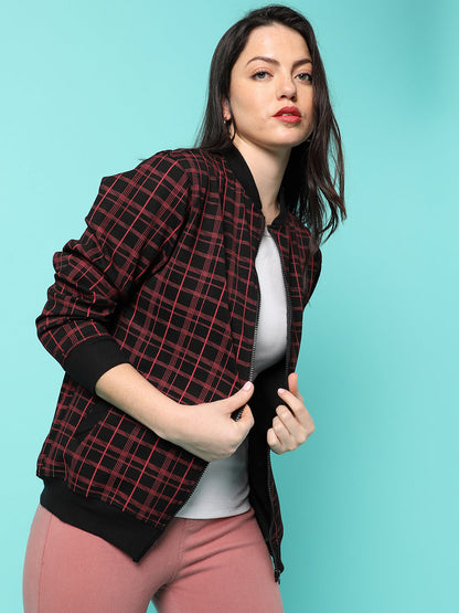 Zip-Front Tartan Plaid Jacket