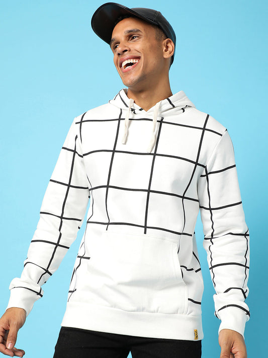 Contrast Graph Check Hoodie With Kangaroo Pocket