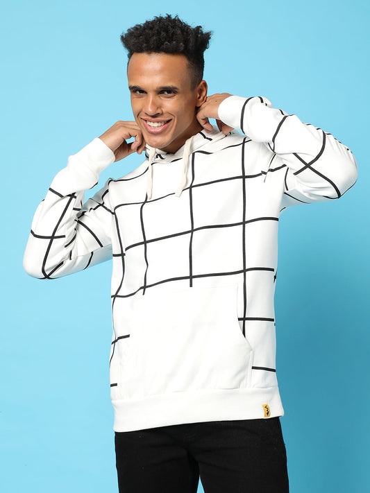 Contrast Graph Check Hoodie With Kangaroo Pocket