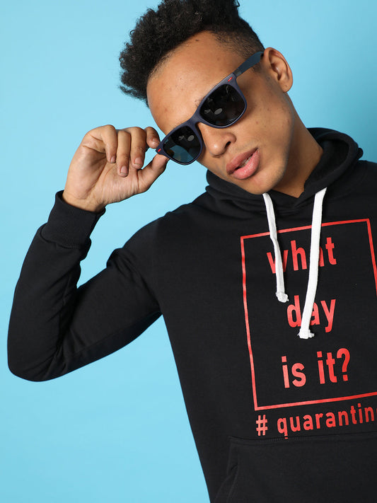 Typography Print Hoodie With Kangaroo Pocket
