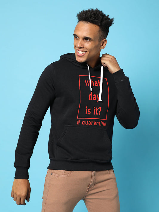 Typography Print Hoodie With Kangaroo Pocket