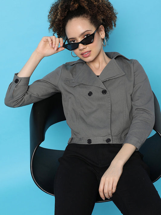 Double-Breasted Biker Jacket With Insert Pockets