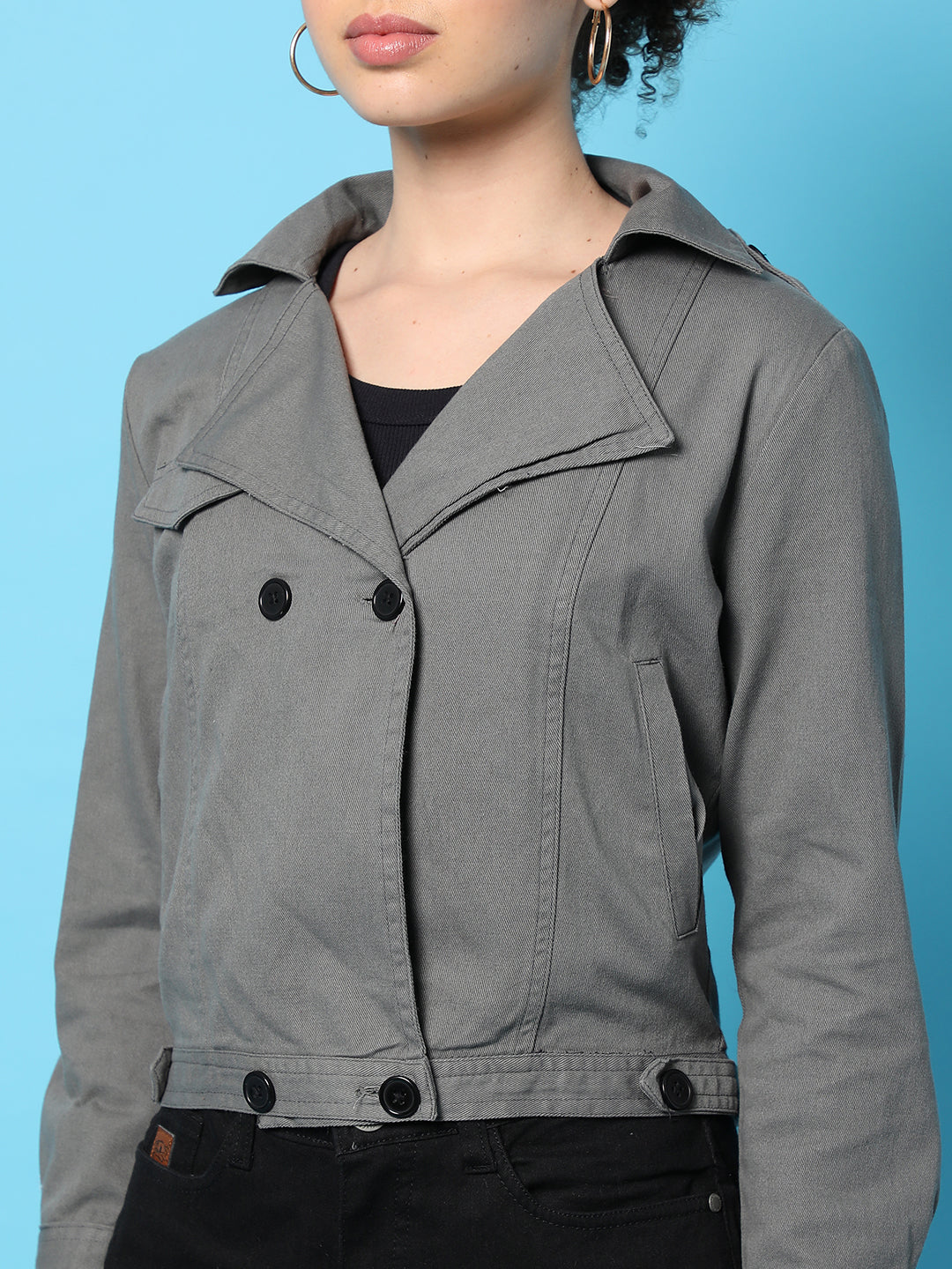 Double-Breasted Biker Jacket With Insert Pockets