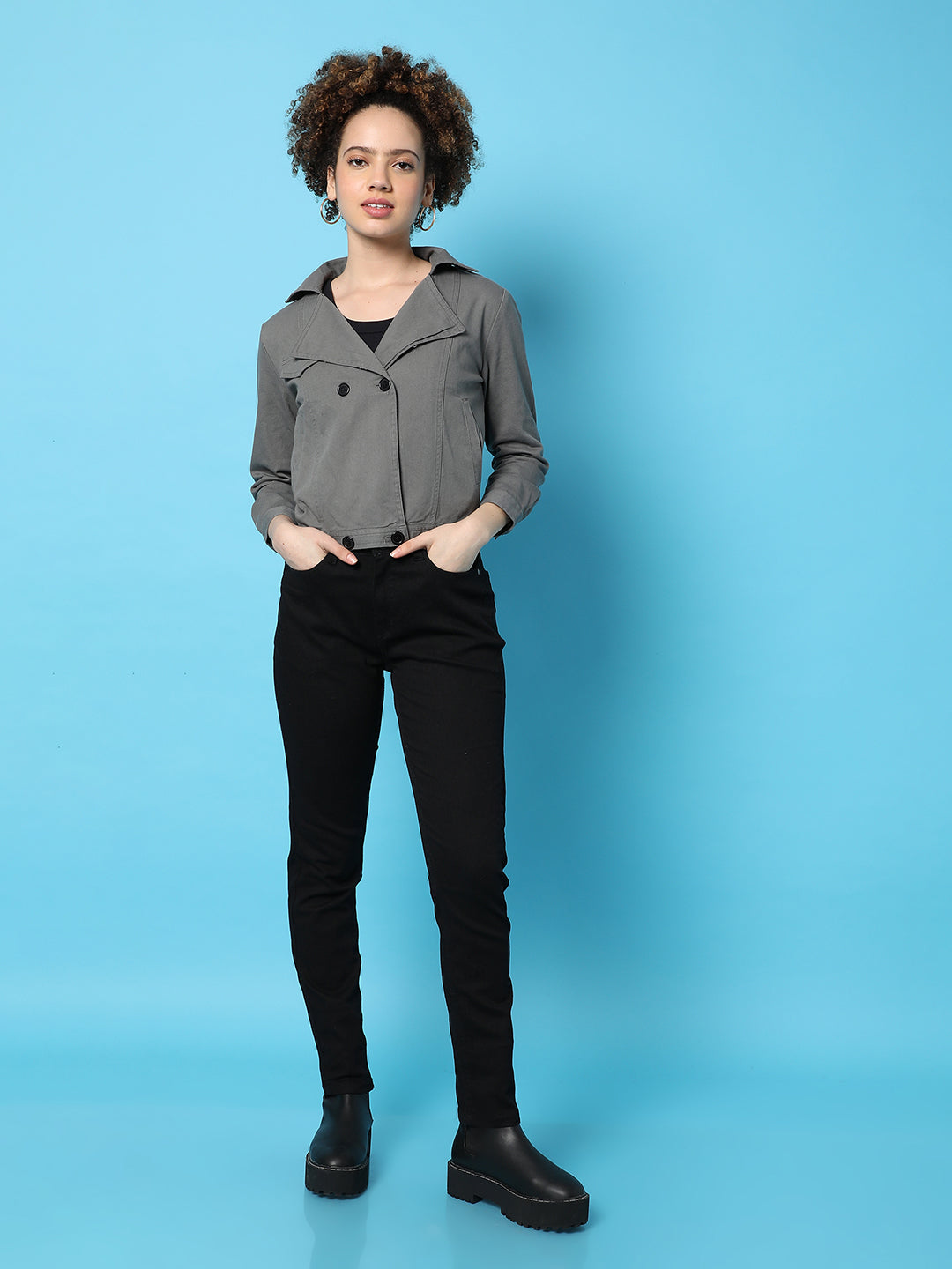 Double-Breasted Biker Jacket With Insert Pockets