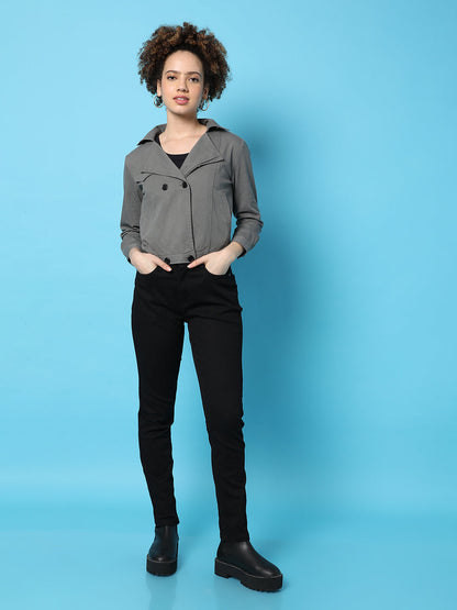 Double-Breasted Biker Jacket With Insert Pockets