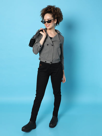 Double-Breasted Biker Jacket With Insert Pockets