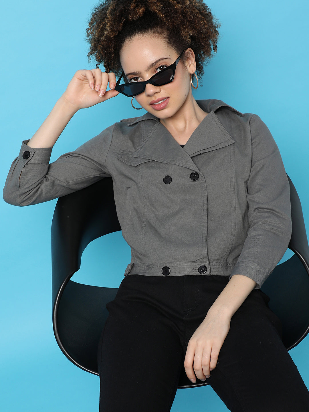 Double-Breasted Biker Jacket With Insert Pockets