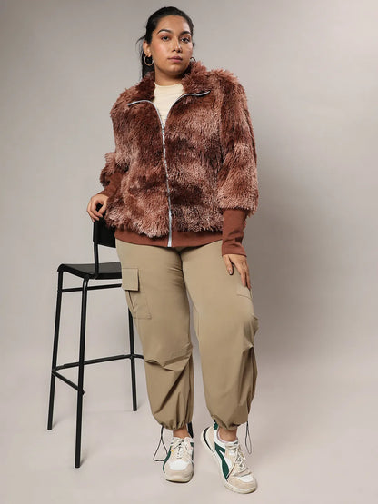 Chocolate Brown Faded Faux Fur Jacket