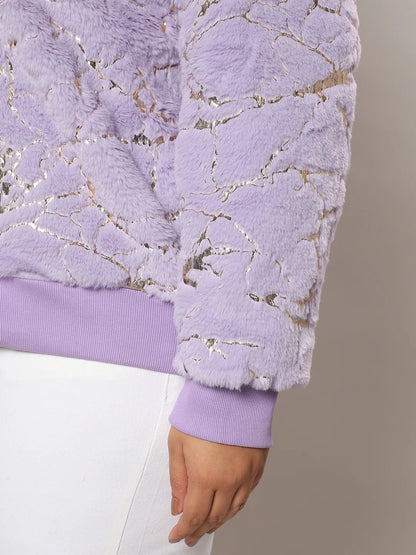 Women's Lilac Metallic Veined Faux Fur Jacket