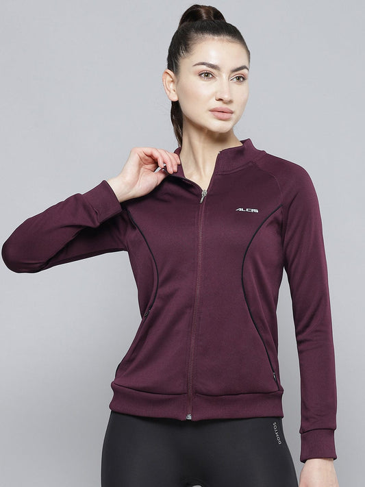 Alcis Women Burgundy Solid Polyester Regular Outdoor Sporty Jacket