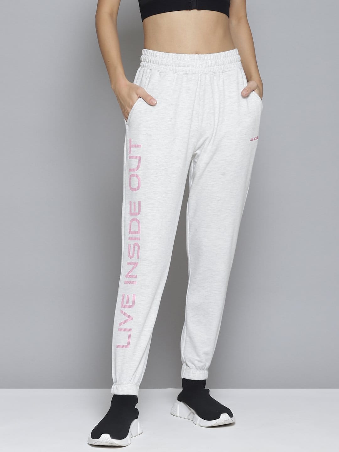 Alcis Women White Printed Slim-Fit Joggers