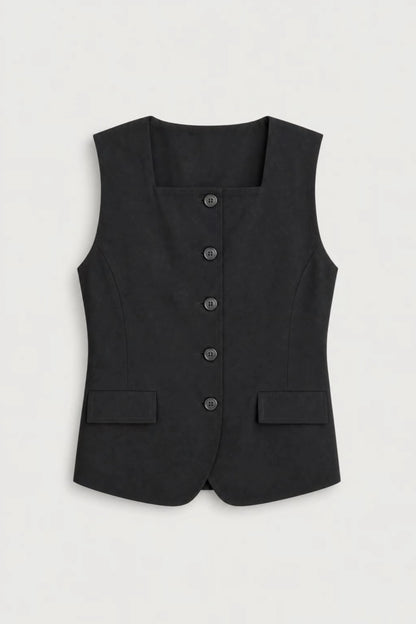 Women's Buttoned Waistcoat With Pocket Flaps