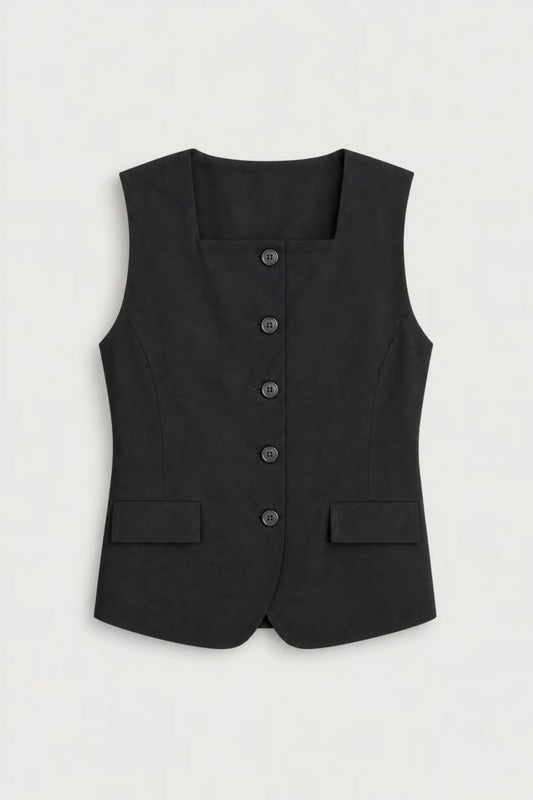 Women's Buttoned Waistcoat With Pocket Flaps